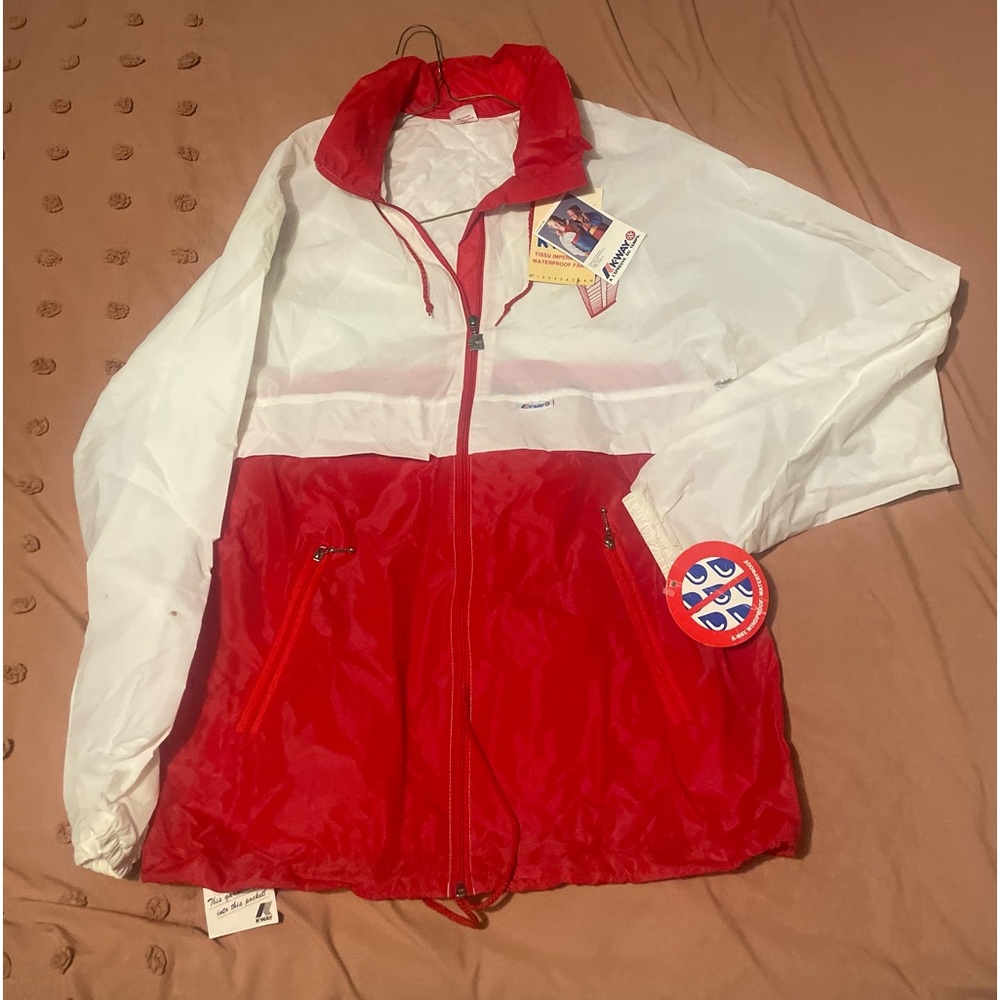 Vintage 70s K Way Windbreaker red & white size large NWT
